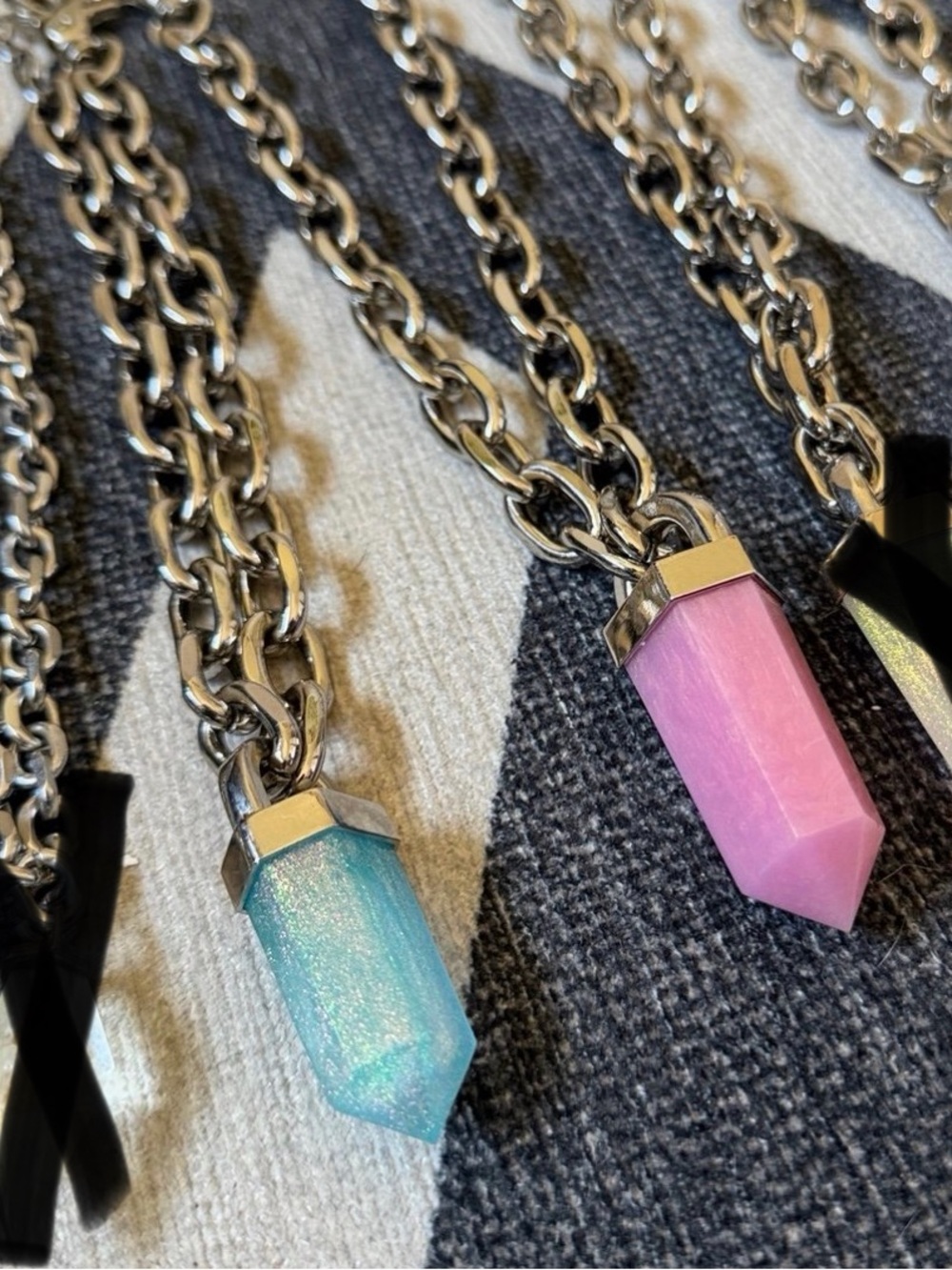 2 Love Rokz Crystal pendant necklaces (pink and blue only)